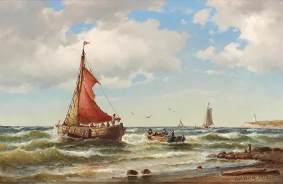 Fishing boats in the surf.
