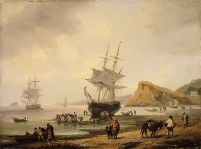 Fishing Scene, Teignmouth Beach and the Ness, Devon