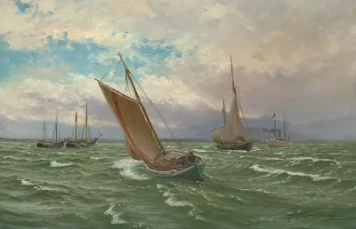 Fishing vessels at sea.