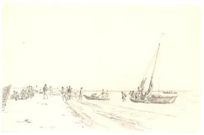 Fiskere går i land fra en større båd, Skagen