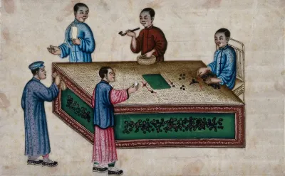 Five Chinese figures play a board game