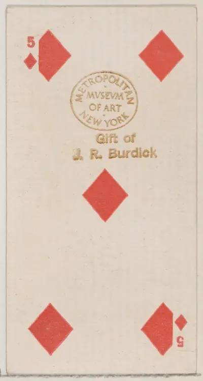 Five Diamonds (red), from the Playing Cards series (N84) for Duke brand cigarettes