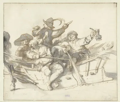 Five Drunken Villagers and a Woman on a Sleigh