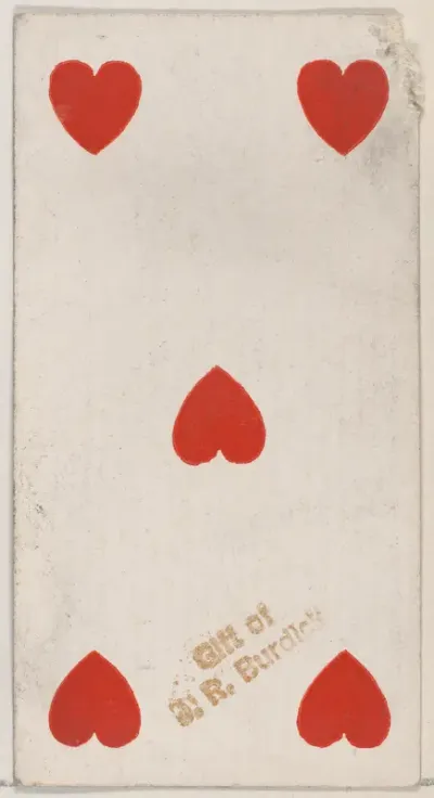Five Hearts, from the Playing Cards series (N84) to promote Turkish Cross-Cut Cigarettes for W. Duke, Sons and Co.