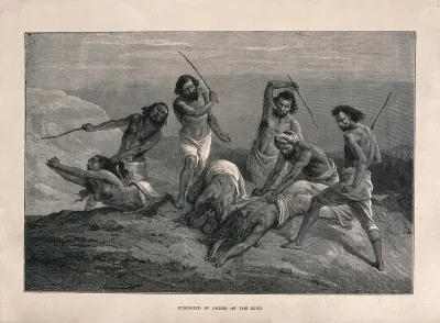 Five men beating three women with sticks in Ethiopia