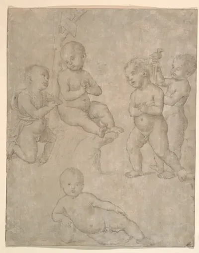 Five Nude Infants in Various Poses