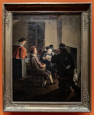 Five people at a fireplace (The letter)