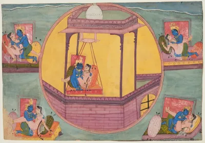 Five Poses of Krishna Making Love, from a Bikaner Bhagavata Purana