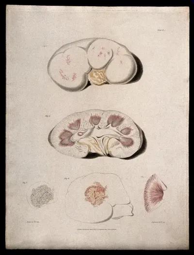Five sections of diseased kidney