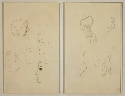 Five Studies of Heads; A Boy in Profile with Studies of Hands and Feet [verso]