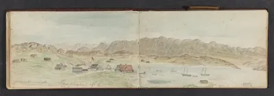 Fjeldlandskab med huse, Khristianshaab