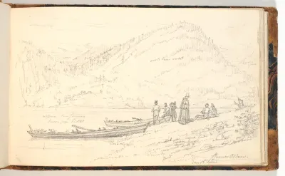 Fjordlandskab med figurer
