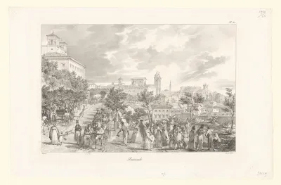 Flanerende mensen bij de Villa Medici in Rome