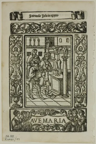 Flight into Egypt from Rosario della V. Maria by Castellanus, plate 89 from Woodcuts from Books of the XVI Century