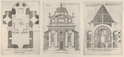 Floorplan, Façade and Cross Section of one of the Chapels at Château d'Anet, from "Les plus excellents bastiments de France"
