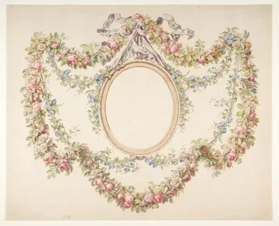 Floral Swags Framing an Empty Oval