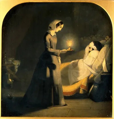 Florence Nightingale as the lady with the lamp