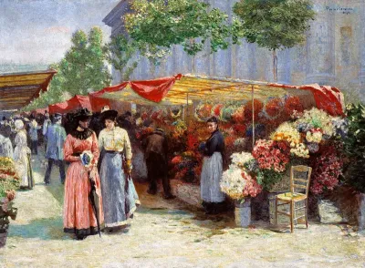 Flower market in front of the Madeleine church in Paris