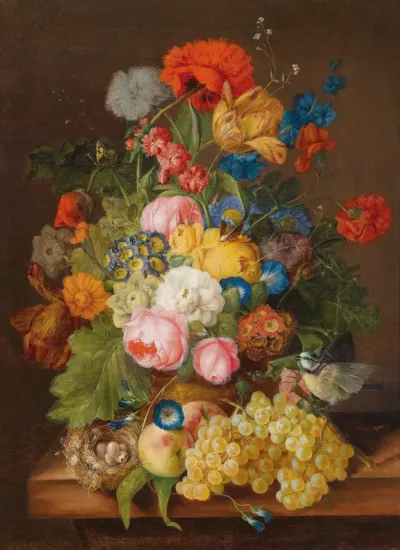 Flower Piece with Grapes and Bird’s Nest