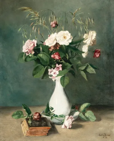 Flower still life with book