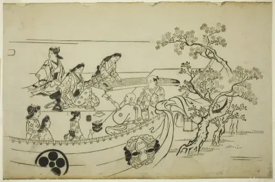 Flower-Viewing Party with Crest-Bearing Curtain, from the series "Flower Viewing at Ueno (Ueno hanami no tei)"