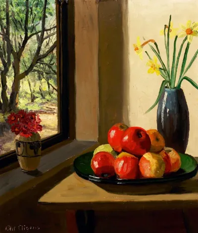 Flowers and apples.