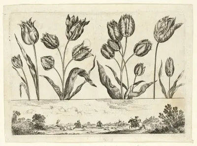 Flowers and Hunting Scene, from Livre Nouveau de Fleurs...
