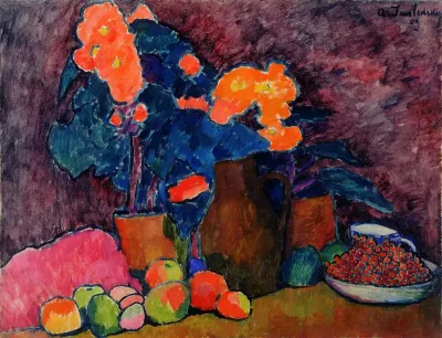Flowers, fruit and jug