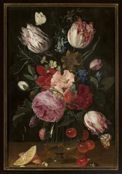 Flowers in a glass vase.