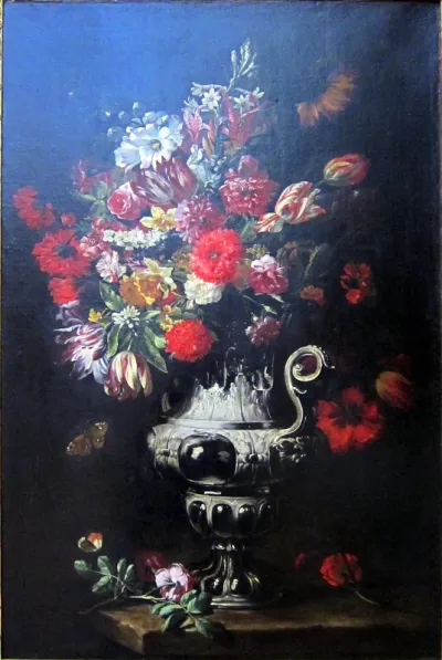 Flowers in a Large Silversmith’s Vase