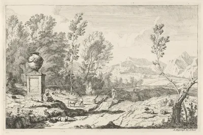 Fluitspelende herder bij een monument