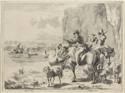 Fluitspelende herder en herderinnen