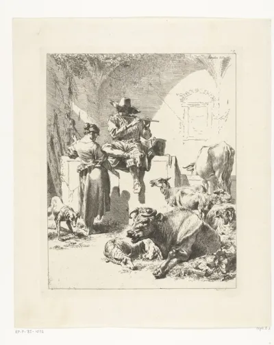 Fluitspelende herder en spinster