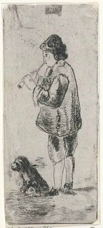 Fluitspelende jongen met hond
