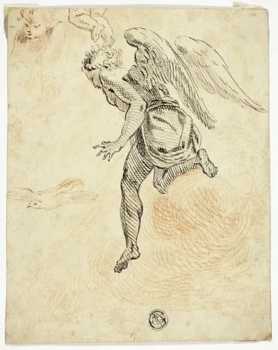 Flying Angel with Sketches of Dove and Putto's Head