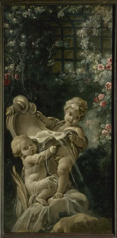 Fontaine avec deux amours dont l'un est agenouillé
