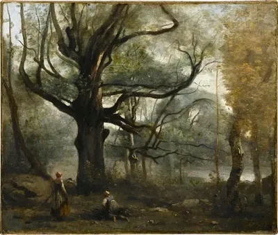 Fontainebleau. Bûcheronnes au pied d'un gros chêne