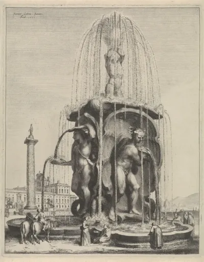Fontein en zuil van Trajanus te Rome