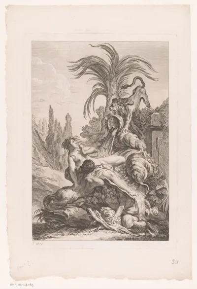 Fontein met naiade opgeschrikt door leeuw