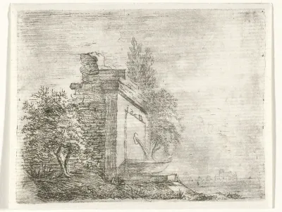 Fontein tegen vervallen muur