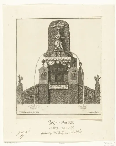 Fontein voor de gevel van het stadhuis bij de intrede van Willem IV en zijn gemalin te Breda op 13 september 1737