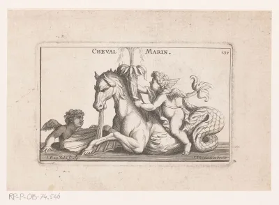 Fonteinsculptuur van een zeepaard en putti