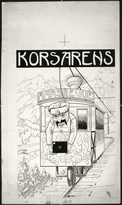 Forarbeid til forside til "Korsarens aarsrevue"