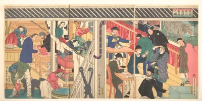Foreign Business Establishment in Yokohama (Yokohama ijin shōkan uriba no zu) — Utagawa (Gountei) Sadahide Kanvas Tablo