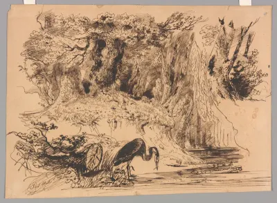 Forest Pool with Heron