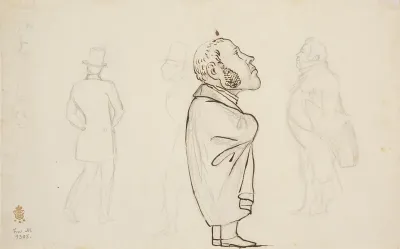Forskellige figurer bl.a. karikatur af en advokat.