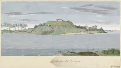 Fort Caliture op Ceylon, gezien van de rivier