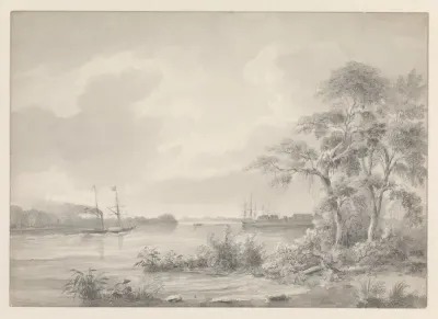 Fort Zeelandia gezien bij het opvaren van de rivier Suriname