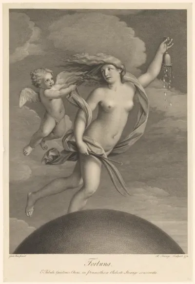 Fortuna vliegend met een putto