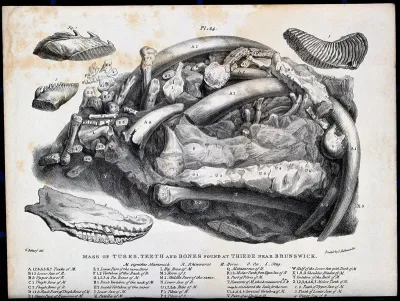 Fossilised tusks, teeth and bones found at Thiede, part of Salzgitter in Lower Saxony